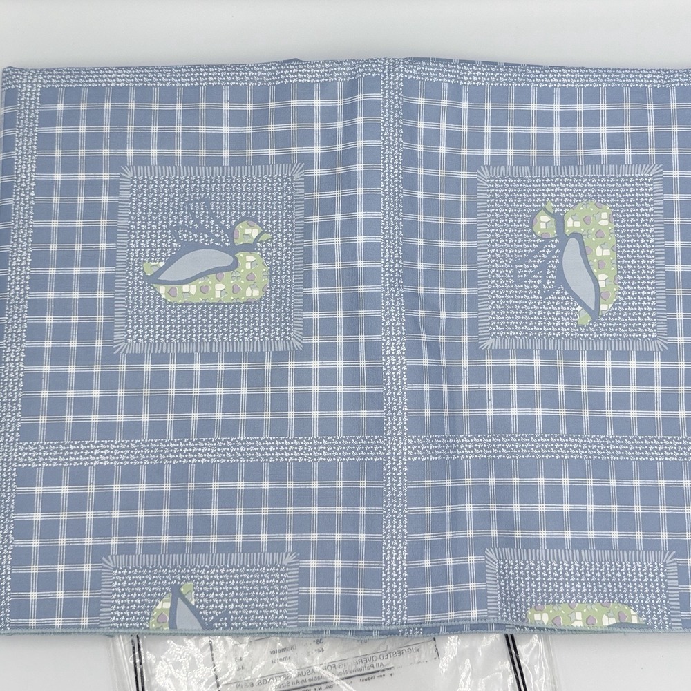 VTG Duck Goose Tablecloth 52x90 Oval Vinyl Flannel Back Blue Plaid Country USA